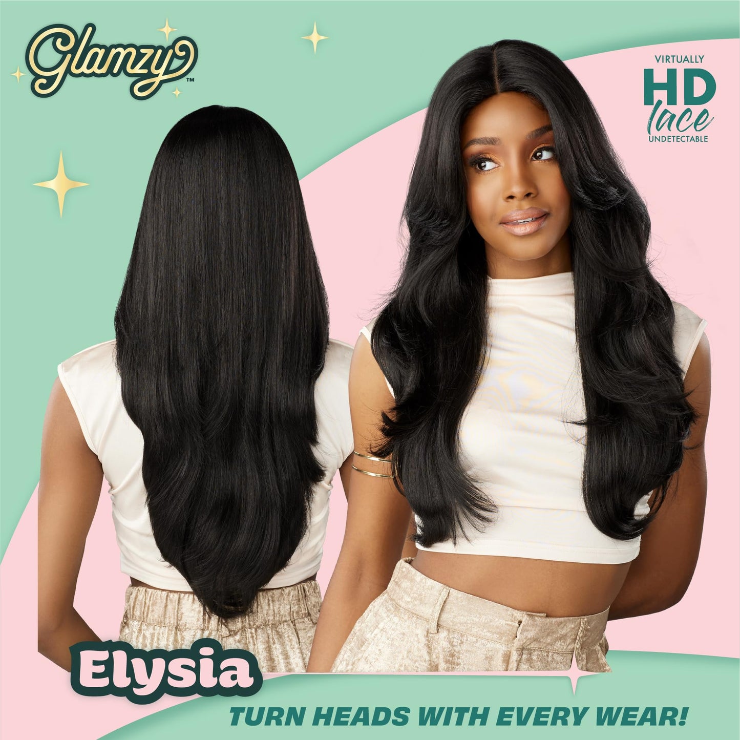 Sensationnel Glamzy Lace Part Wigs - Elysia Glueless Hand Tied Wider V Parting Synthetic Hair (BALAYAGEPLATINUM)