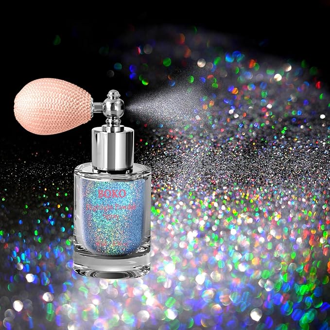 Boko Body Glitter Spray, Holographic Silver Glitter Spray for Body Face Hair Nail Clothes, Hair Glitter Body Shimmer Powde...
