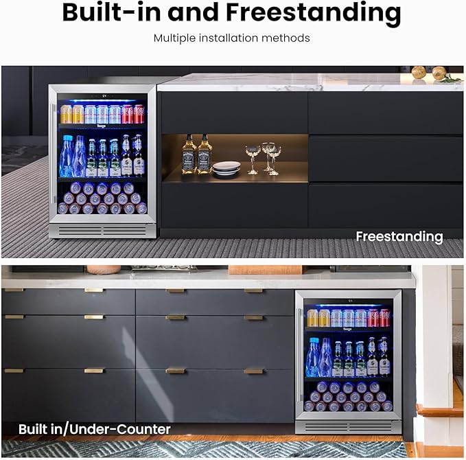 Yeego 48 inch Beverage Fridge Combo - 24 inch 180 Cans Mini Fridge with Glass Door 2PCS, Built-in, Under Counter & Freestanding, Ideal for Bars, Offices, Restaurants