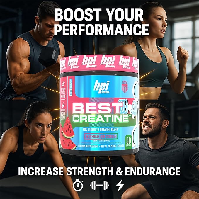 BPI Sports Best Creatine - Creatine Monohydrate Powder for Men & Women, Himalayan Salt - Strength, Pump, Muscle Growth, Muscle Definition - No Bloat - Watermelon Cooler - 50 servings - 10.58 Ounce