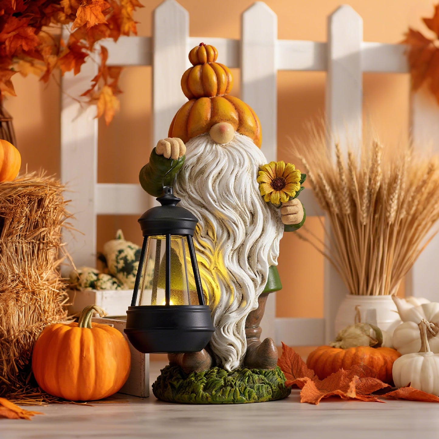 TeresaS Collections Fall Decor  Pumpkin Gnomes Decoration  Autumn Gnome Holding Lantern With Solar Lights  Waterproof Fall Gnomes Resin Outdoor Fall Decor  Fall Gift Outdoor/Indoor