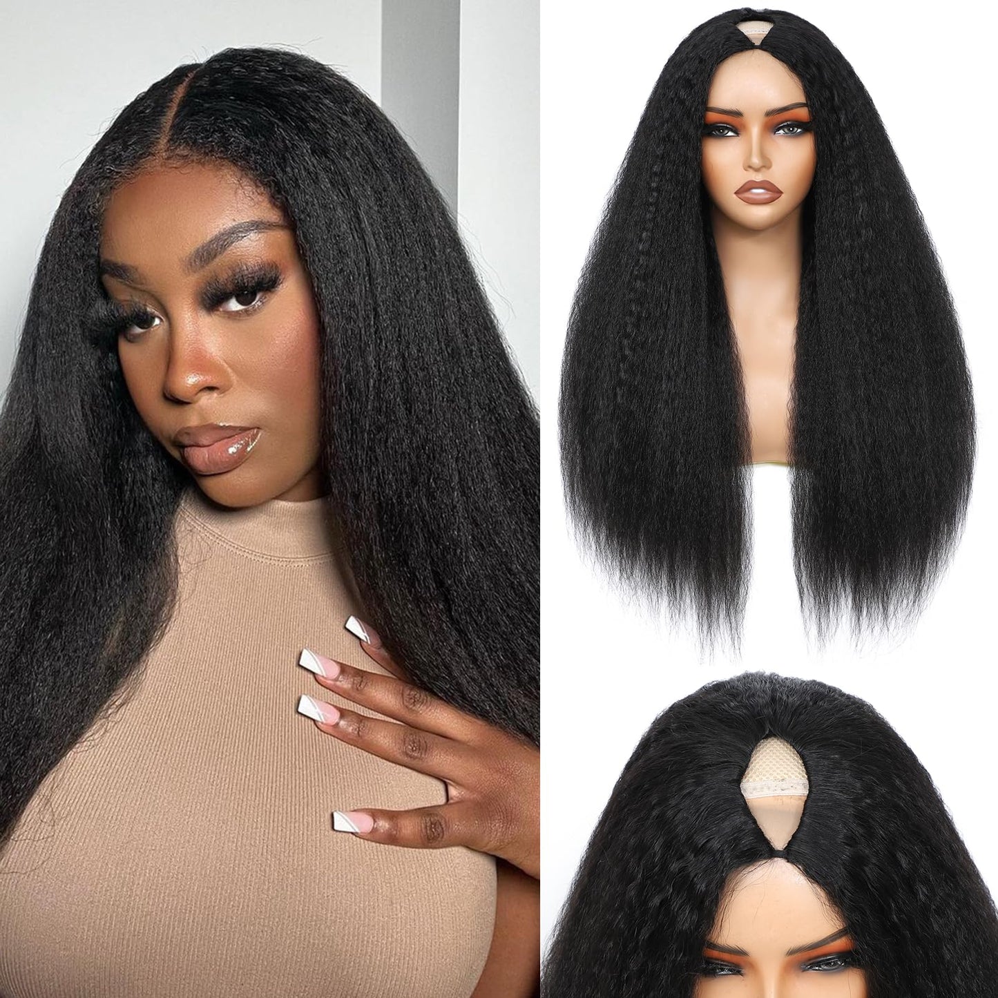 V Part Wig Human Hair Kinky Straight Human Hair Wigs Upgrade U Part Human Hair Wig for Women No Leave Out No Sew In 200% Density