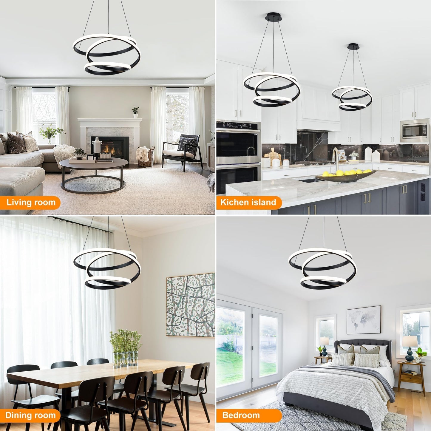 Mayful Modern Chandelier With Remote Control  3-Color Dimmable Led Pendant Light Fixtures  Height Adjustable Kitchen Island Lighting For Dining Room Bedroom Living Room Foyer Office Black 19.7 Inches