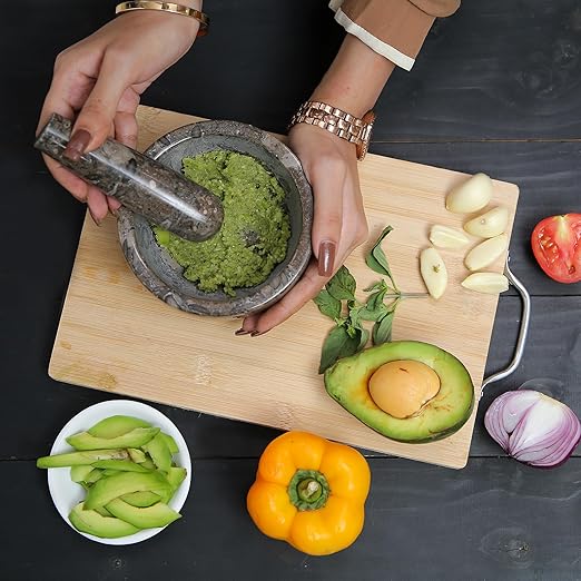 Exquisite Marble Mortar and Pestle Set - Your Ultimate Kitchen Essential for Grinding Spices, Making Guacamole, Salsa, Pesto, and Crushing Pills (Oceanic, Bowl Shape (5"))