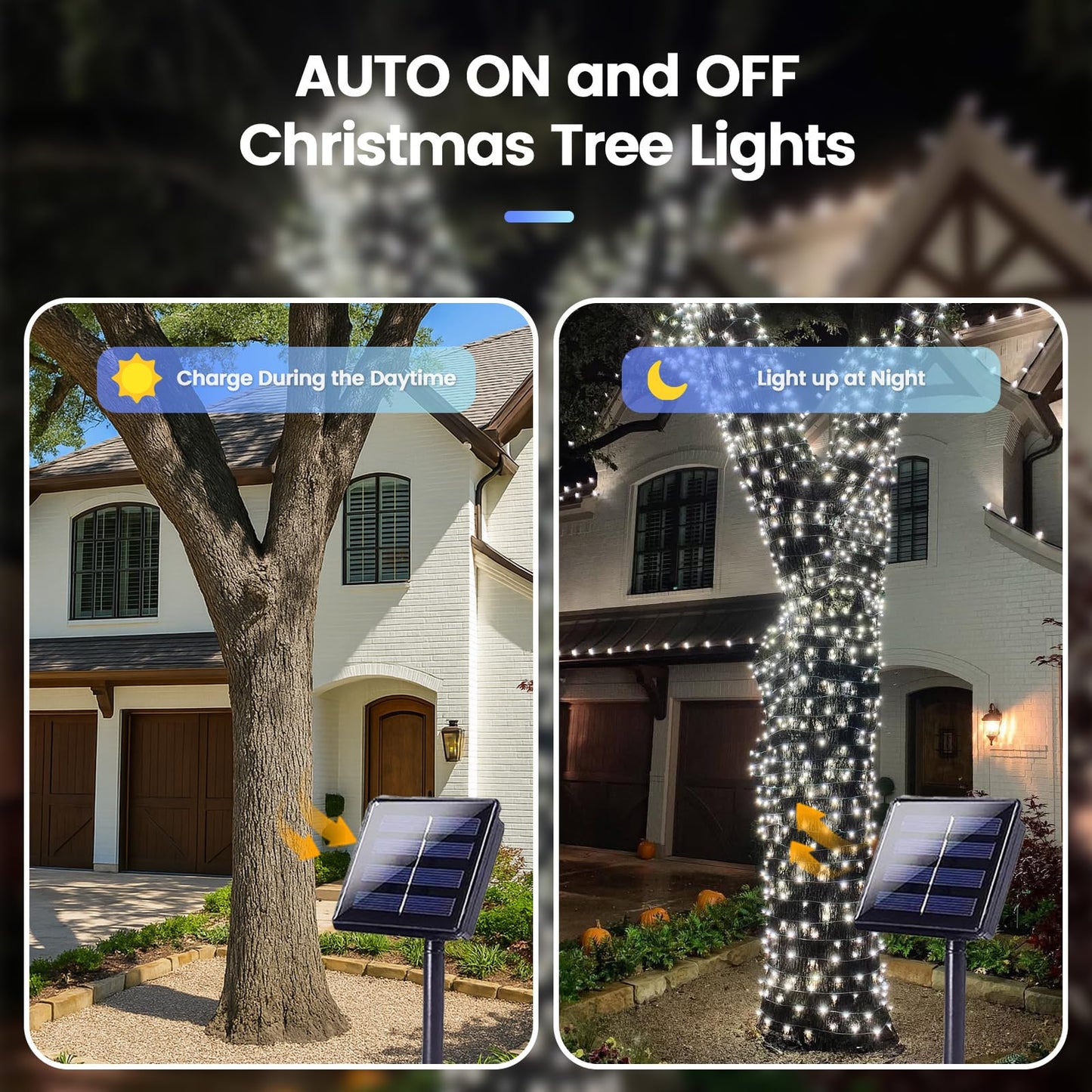 SANJICHA 180FT Solar Christmas Lights, 320 LED, 4 Pack, Waterproof, Green Wire, 8 Lighting Modes, Cool White