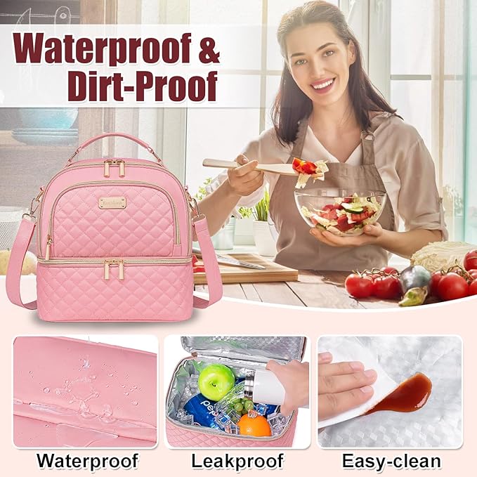 Lunch Bag for Women,Double Decker Lunch Box for Womens, Insulated Lunchbag Leakproof Lunch Tote Lunch Cooler Bag for Women Men,Lunchbox with Adjustable Strap for Work Picnic Beach