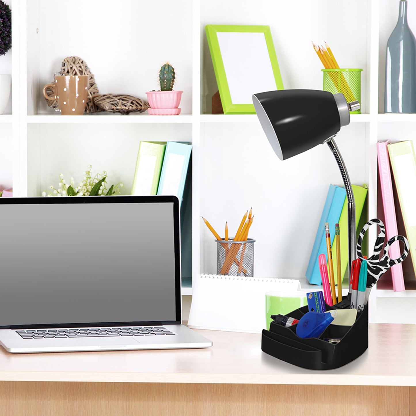 Simple Designs Gooseneck Desk Lamp with iPad Stand, Black, Model LD1094-BLK