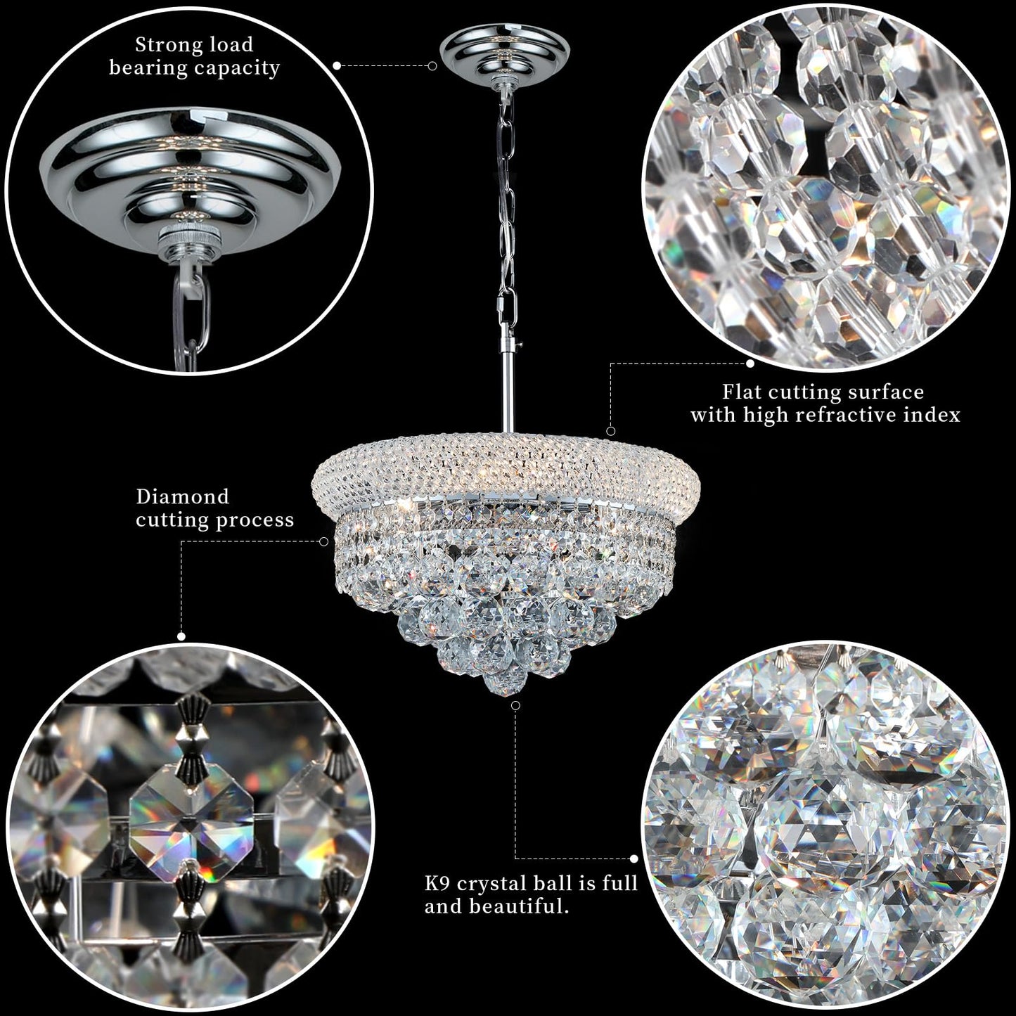 Crystal Chandeliers For Dining Room Light Fixture Over Table  Empire Style K9 Crystal Chandeliers For Bedroom  4 Lights Chrome stylish Lighting Fixtures For Entryway Kitchen Island Foyer D15 Inch