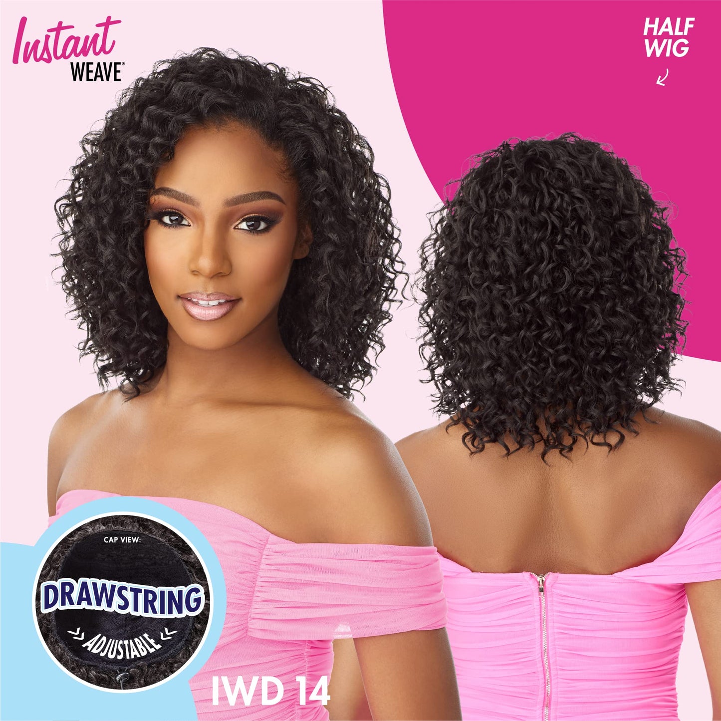 Sensationnel Instant Weave Half Wig - 14 Synthetic Blendwig Adjustable Drawstring for Seamless Hair Blending (1B OFFBLACK)