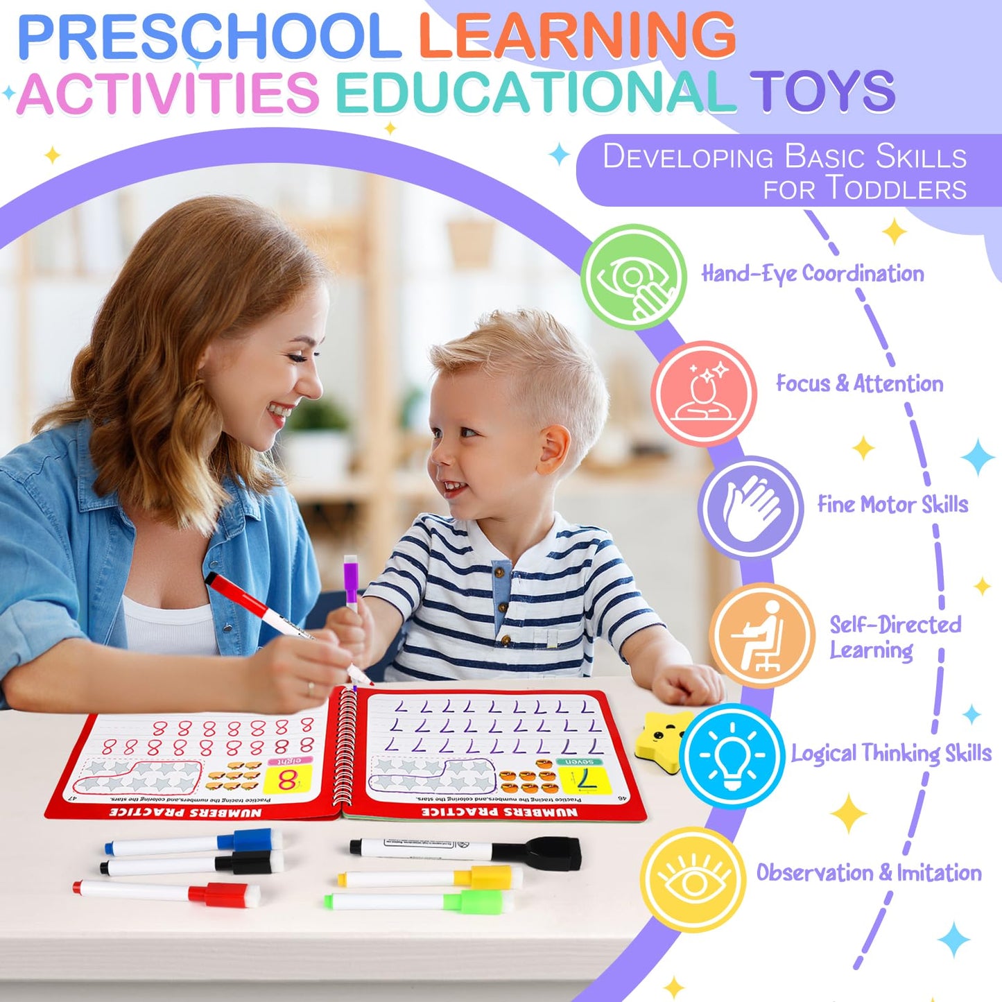 IVENRXIU Preschool Learning Activities, Toddler Tracing Books Ages 2-4, Kindergarten Workbooks for Handwriting Practice, Homeschool Supplies and Toddler Travel Essential Educational Toys
