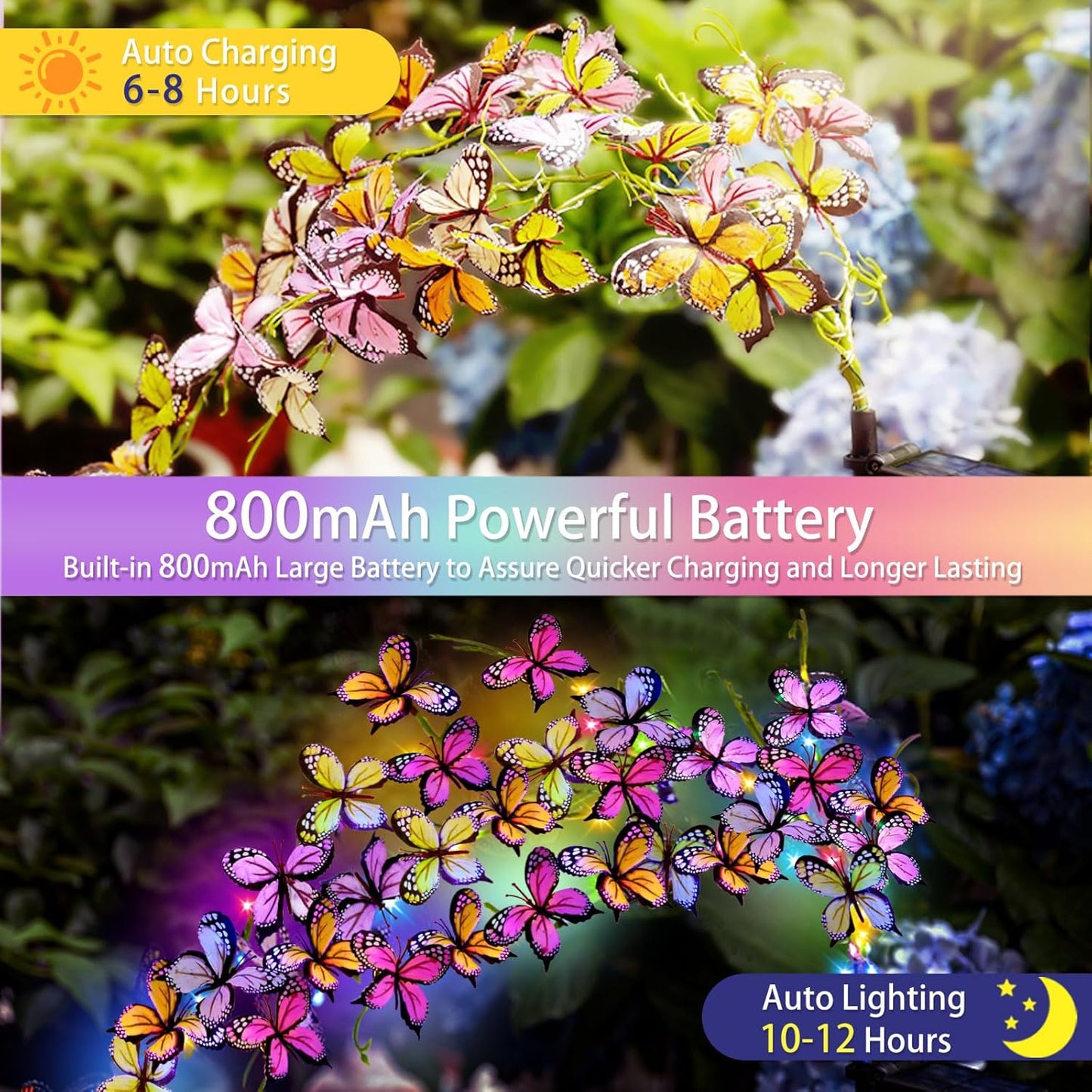 Solar Garden Lights Outdoor, Waterproof Solar Butterfly Lights 2 Pack Willow Vine Light with 80 LED 33 Butterfly Colorful Lighting for Garden Yard Lawn Outdoor Decor, Gift for Mom Women Mother's Day