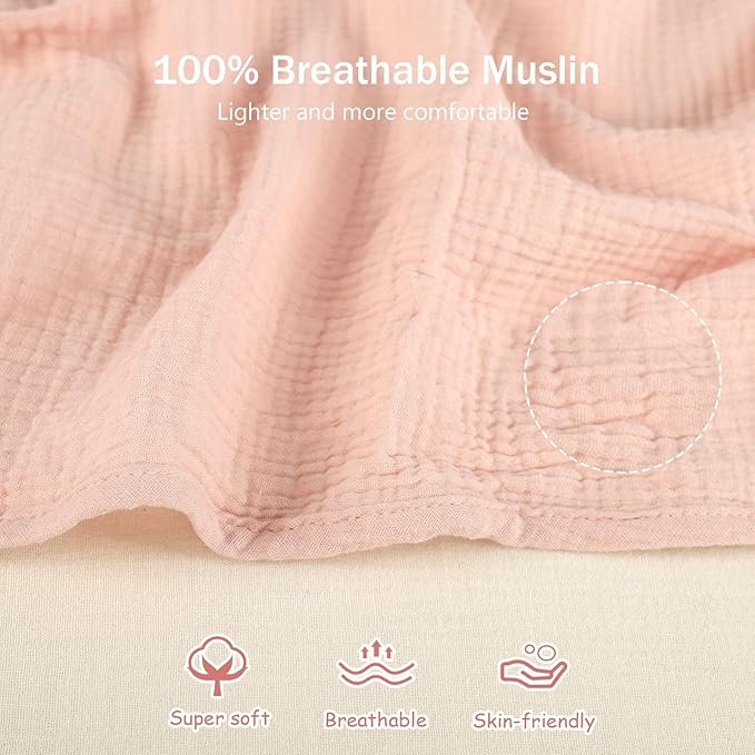 Hooyax 2-in-1 Baby Car Seat Cover & Nursing Cover, 100% Muslin Cotton, Breathable Car Seat Canopy and Privacy Breastfeeding Cover, Pink