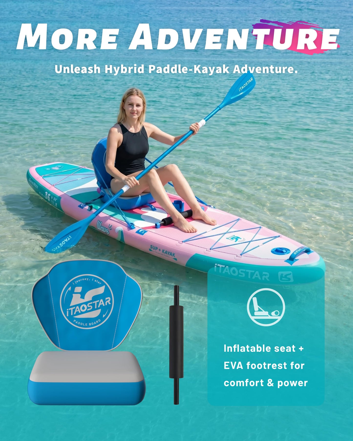 iTAOSTAR W01AP 36" Super Wide Paddle Board, More Fun Inflatable Paddleboard with 5 Fins for Better Balance, Stand Up Paddle Board with Premium SUP Accessories for Adults of All Skill Levels