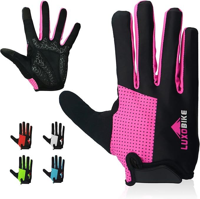 LuxoBike Bike Gloves for Men Women with Anti-Slip Shock-Absorbing Riding Pad, Light Weight Full Finger Cycling Gloves Touc...