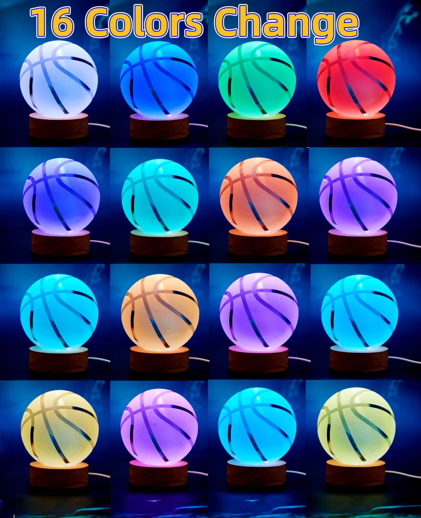 DIGFPWT 3D Crystal Basketball Night Light with LED Base, 16 Colors, 3.15 Inch, Gift Box Packaging