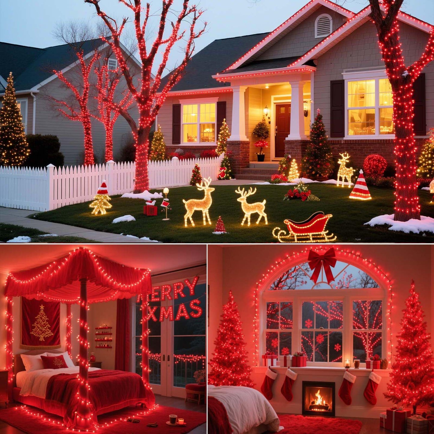 Tcamp 306Ft 1000 Led Red Christmas Lights  8 Modes Christmas Tree Lights With Timer Memory Function  Green Wire Starry Fairy String Light For Xmas Tree Outdoor Indoor Decor