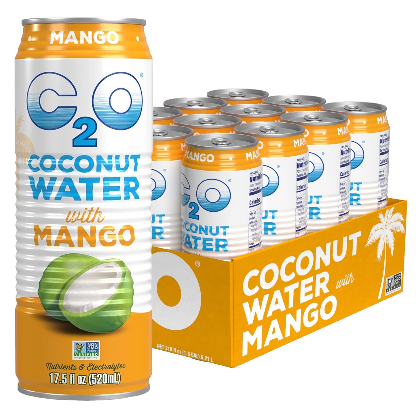 C2O - Coconut Water With Mango (12 Pack) - Made With Fresh Coconut Water - Plant Based - Non Gmo - Canned Water - Natural Hydrat