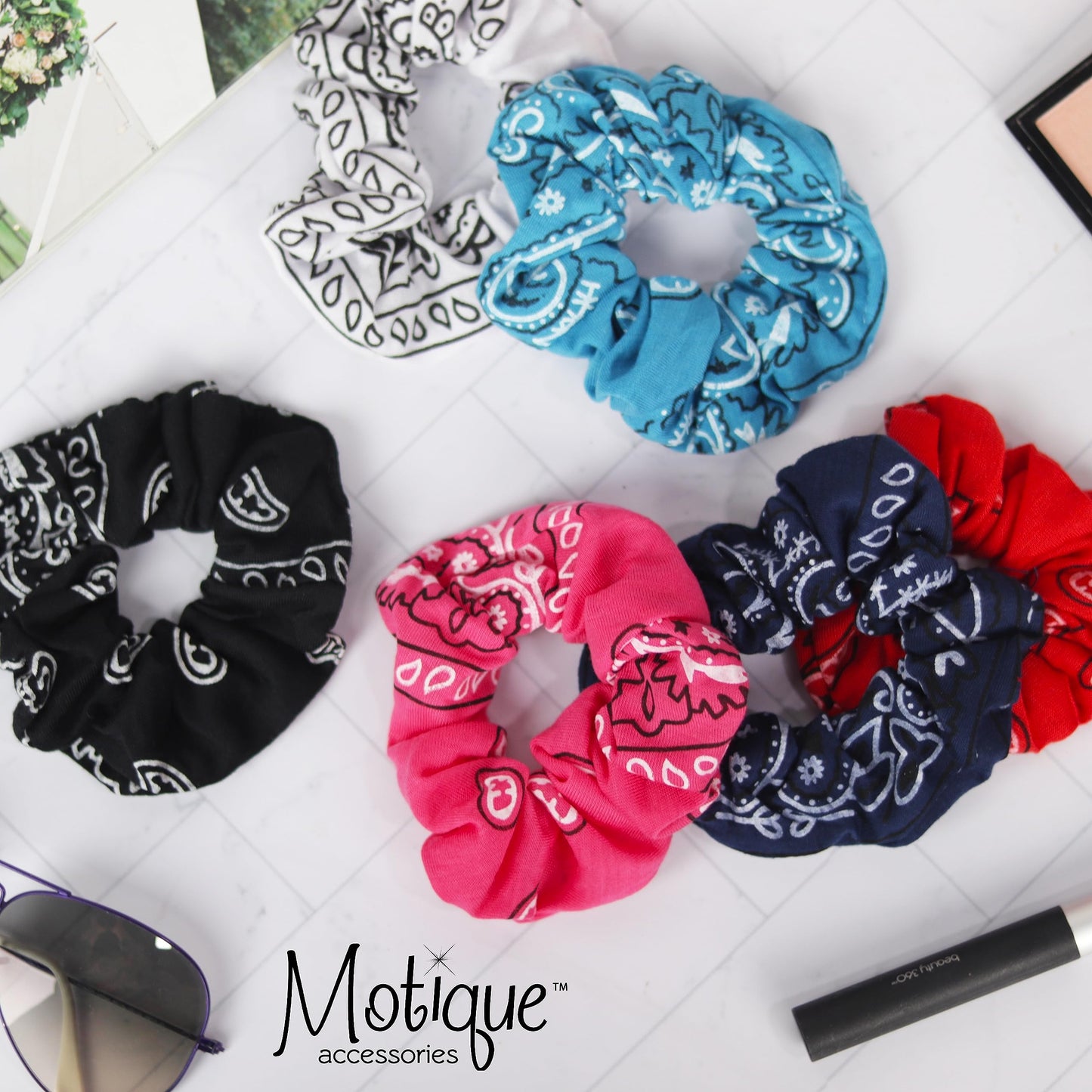 Navy Bandana Scrunchies Cotton Hair Bobble - Set of 2