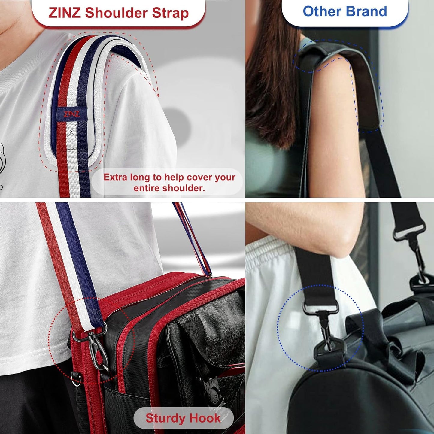 ZINZ 79.5" Universal Strap with Ultra-Thick Fixed Breathable Pad - Adjustable Heavy-Duty Shoulder Strap for Laptop, Crossbody, Luggage, Gym, Camera Bag and More - TW01B05