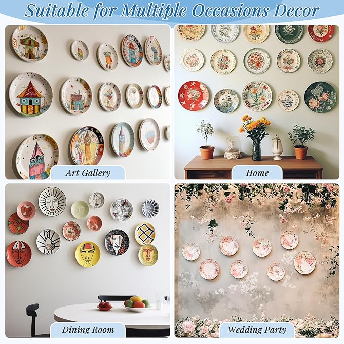14 Pieces Plate Wall Hangers for Display - 6/8/10/12 Inch Invisible Plates Hanger, Stainless Steel Plate Holders with 14 Pieces Wall Hooks for 5.5 to 12.5 Inch Decorative Plates and Arts (Silver)
