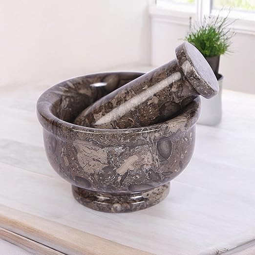 Exquisite Marble Mortar and Pestle Set - Your Ultimate Kitchen Essential for Grinding Spices, Making Guacamole, Salsa, Pesto, and Crushing Pills (Oceanic, Bowl Shape (4"))