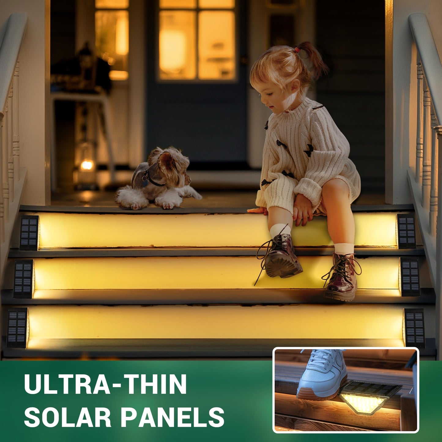 PATIOWIN Solar Step Lights, 24 LEDs Waterproof IP65, 12 Pack Warm White for Outdoor Yard, Porch, Stair, Deck, Model 9085