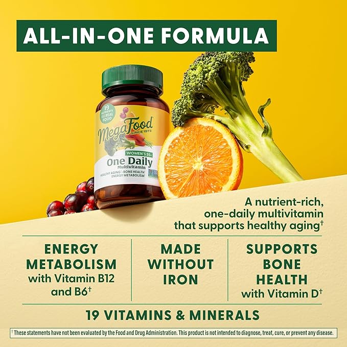 MegaFood Women's 55+ One Daily Multivitamin for Women - with Vitamin A, C, D3 & E for Optimal Aging Support - Plus Real Food - Bone & Immune Support Supplement - Vegetarian - 90 Tabs