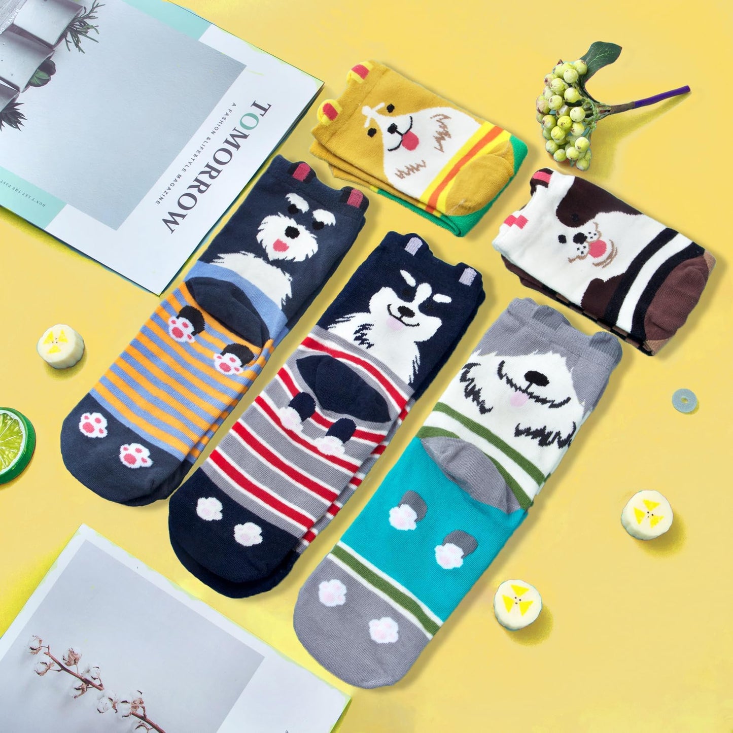 Chalier Womens Funny Socks Cozy Cute Printed Patterned Fun Sock Novelty Cat Dog Socks for Women, Color/Style 1
