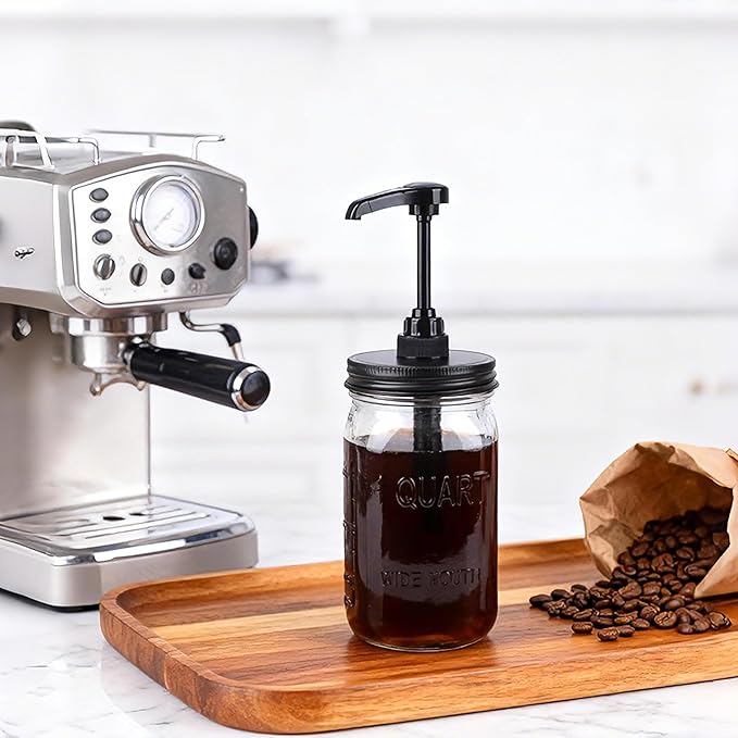 32 oz Mason Syrup Sauce Honey Dispenser Pump Bottle 1 Quart Wide Mouth Glass Coffee Syrup Condiment Ketchup Container Food Grade Airtight & Leak-Proof