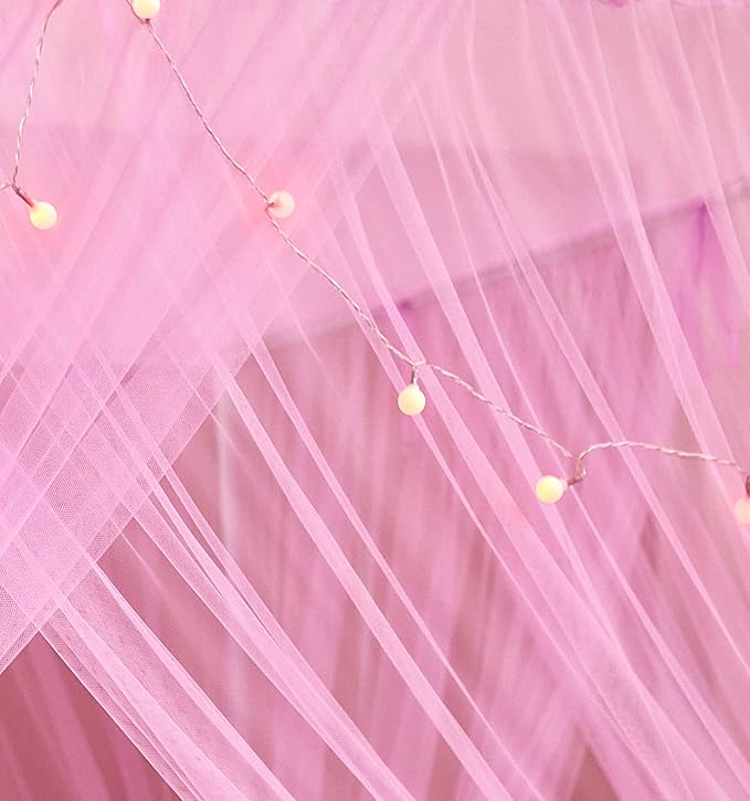 Mengersi Canopy Bed Curtains Bed Canopy with Lights for Girls, Bed Netting Unique Style 4 Door Mosquito Net for Adults Women Bedroom