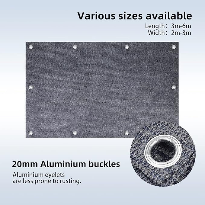 FoundGo Awning Carpet HDPE Camping Outdoor Rug with Eyelets,Nails,Broom,for RV,Patio,Backyard,Picnic,Beach,Trailer 9'*12' (2.74 * 3.66m) -Blue Grey