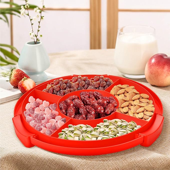 10Inch Cake Stand Carrier with Lid and Handle Storage Container Keeper Plastic Tall Transport Travel Cake Saver Holder with Cover Pie Bundt Round (Red)