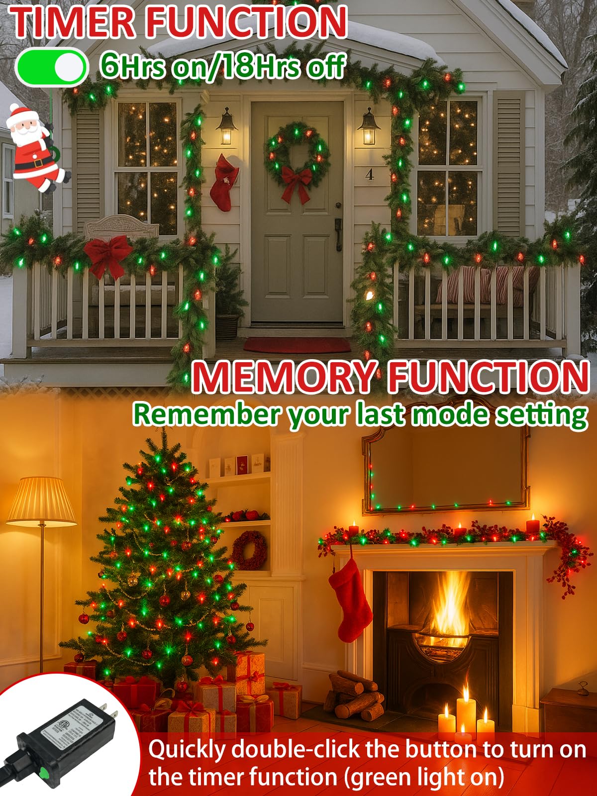 Upgraded 250 Led C6 Connectable Christmas String Lights Red And Green  82Ft Waterproof Christmas Twinkle Light Outdoor  Plug In Fairy Lights Indoor With 13 Modes & Timer For Christmas Tree Decorations