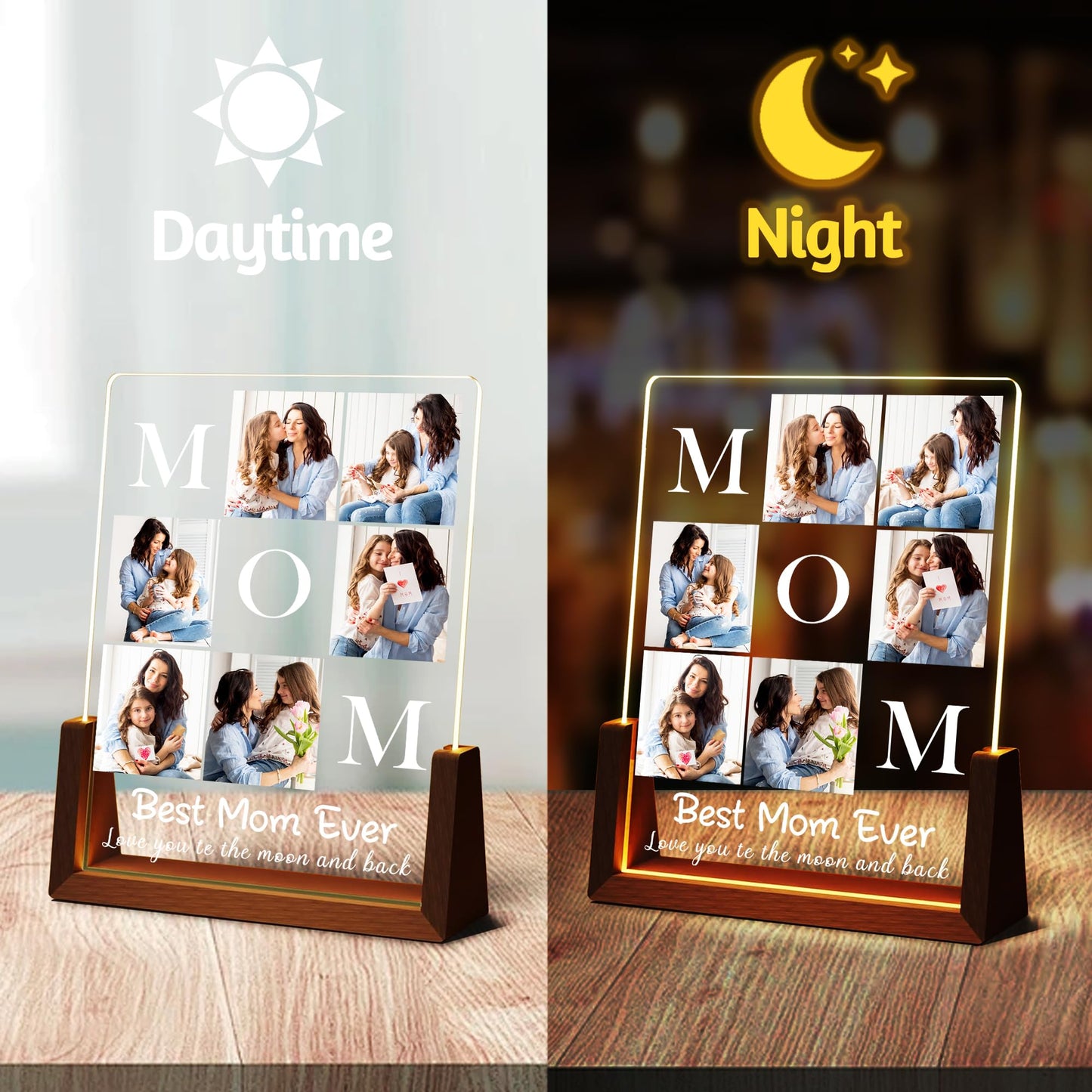 Maiwell Personalized Mothers Day Birthday Gifts For Mom From Daughter Son Husband  Custom Best Mom Ever Gifts Picture Frame Night Light With Photo Name  Customized Christmas Gift For Mama Wife Women