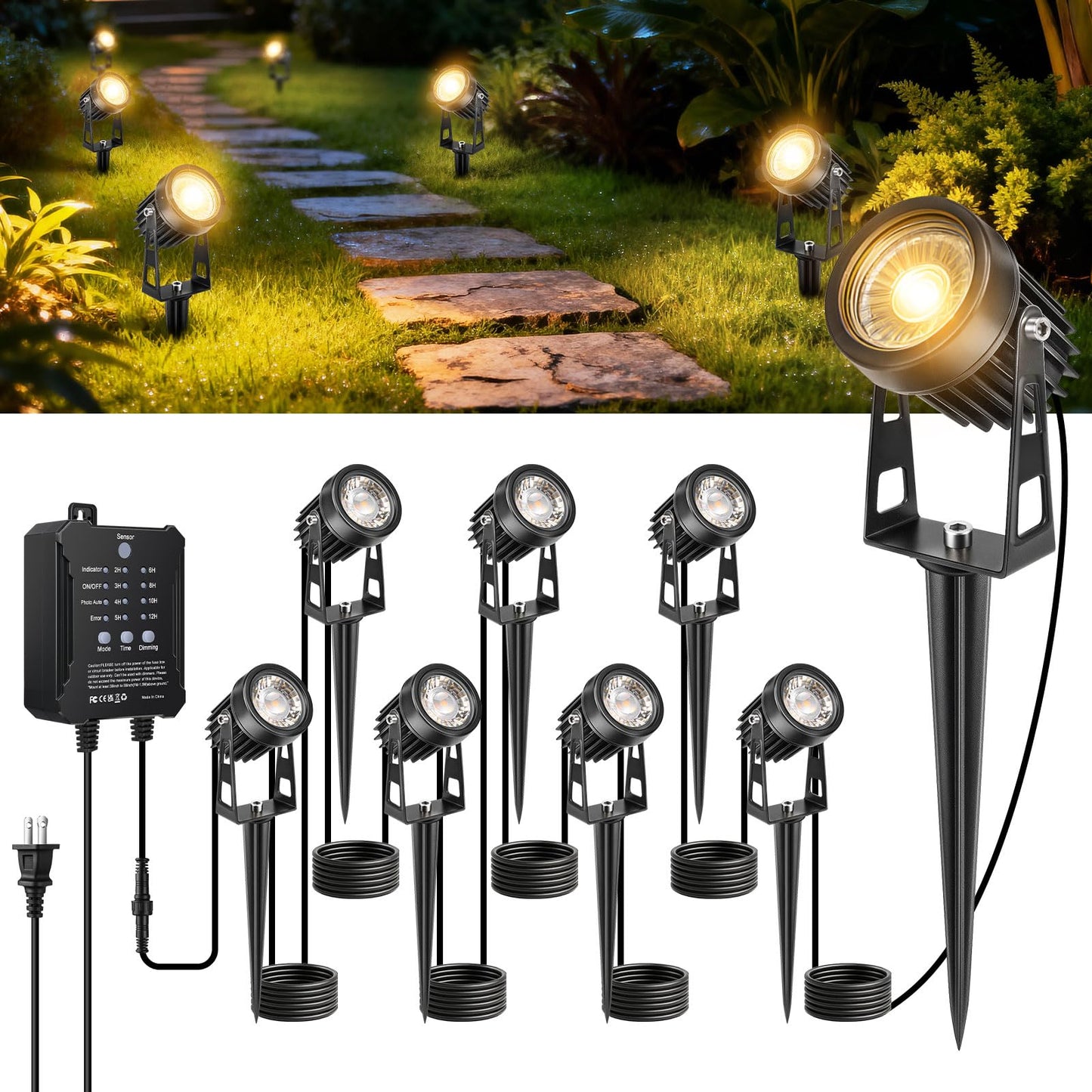 Lightingwill Low Voltage Landscape Lights With Smart Transformer  8 Pack 12V Outdoor Spotlights With Timer & Dimmable Function  Waterproof Yard Pathway Garden Lighting Kit
