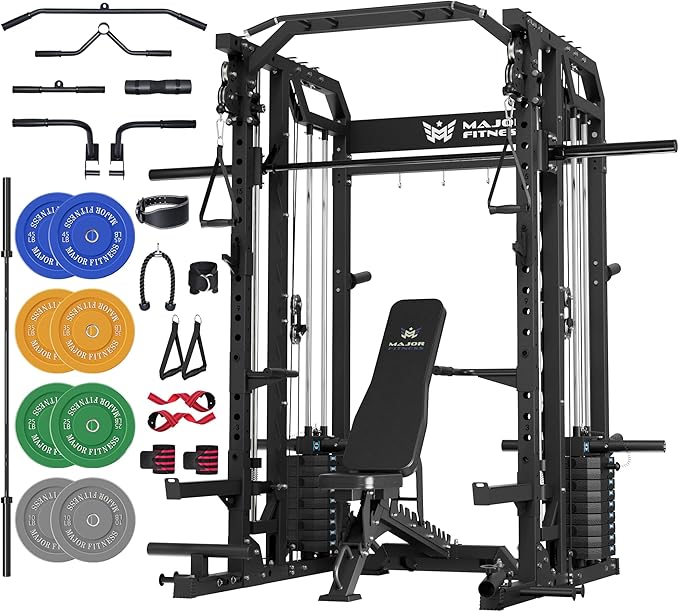 Major Fitness Drone2 Advanced Training Smith Machines– All-in-One Home Gym Squat Rack with Aluminum Pulley Set , Weight Ba...