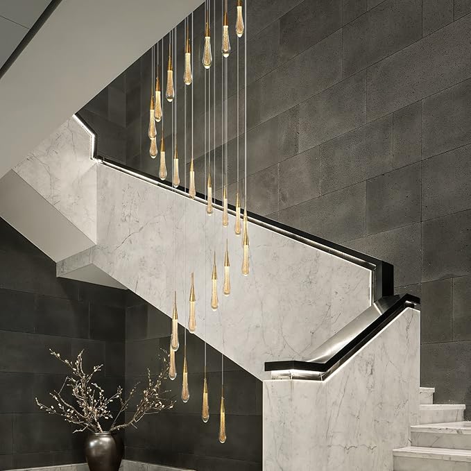 LMQNINE 24 Light Modern Crystal Chandelier Dimmable LED High Ceiling Chandelier Crystal Bubble Gold Pendant Lights Living Room Lobby 120W Staircase Chandeliers