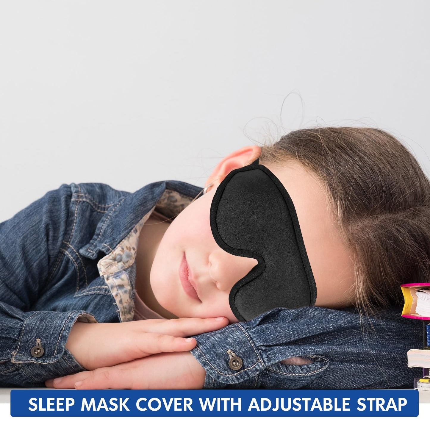 Coume Sleep Mask for Kids 3D Sleeping Blindfold Memory Foam Contoured Eye Mask with Blocking Light with Adjustable Strap(Black)