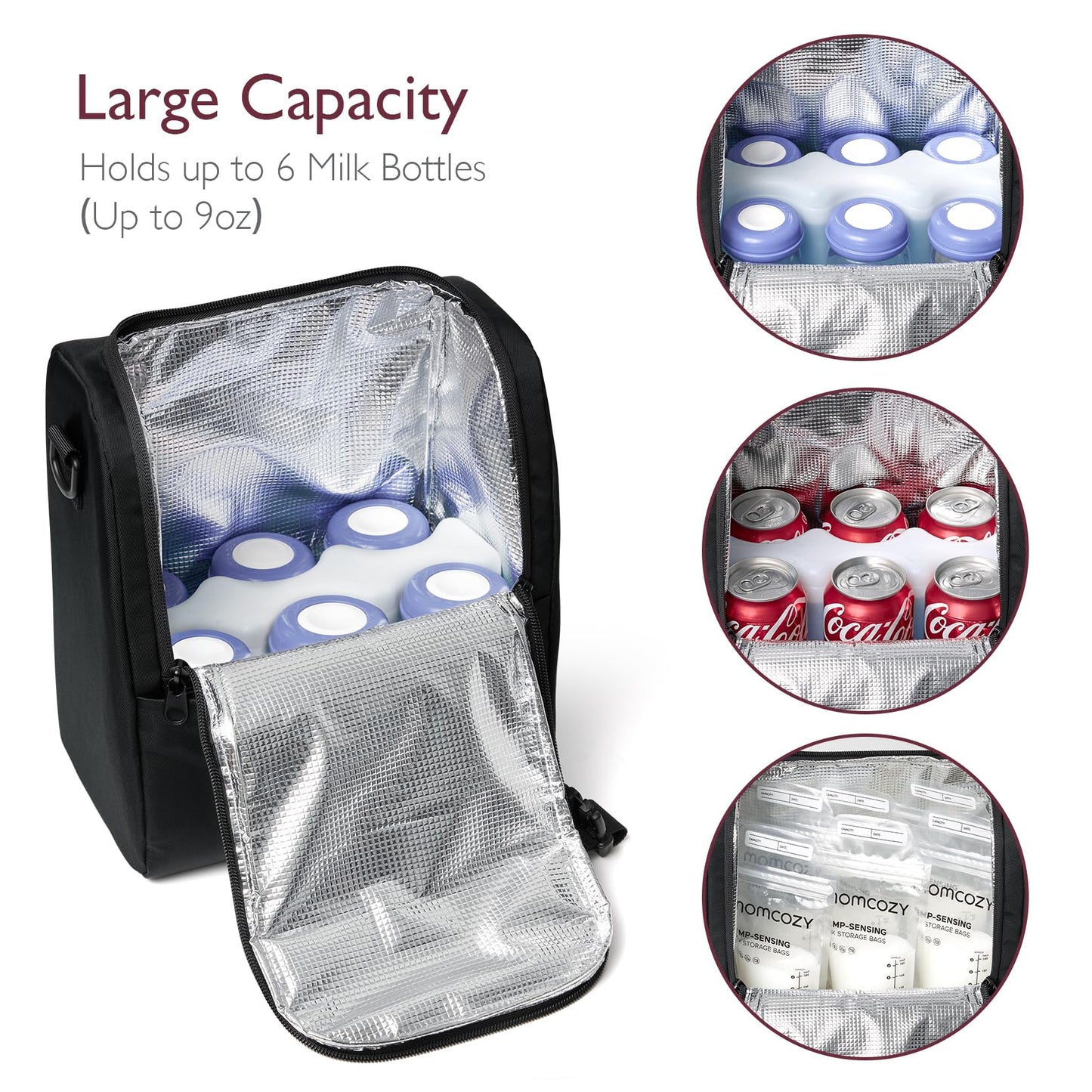 Momcozy Breastmilk Cooler Bag with Strap, Insulated Baby Bottle Bag, Fits 6 Baby Bottles up to 9Oz＆10H Long-term Cooling, XPE Insulation Layer, Food Grade PP Compartment for Nursing Mom Daycare