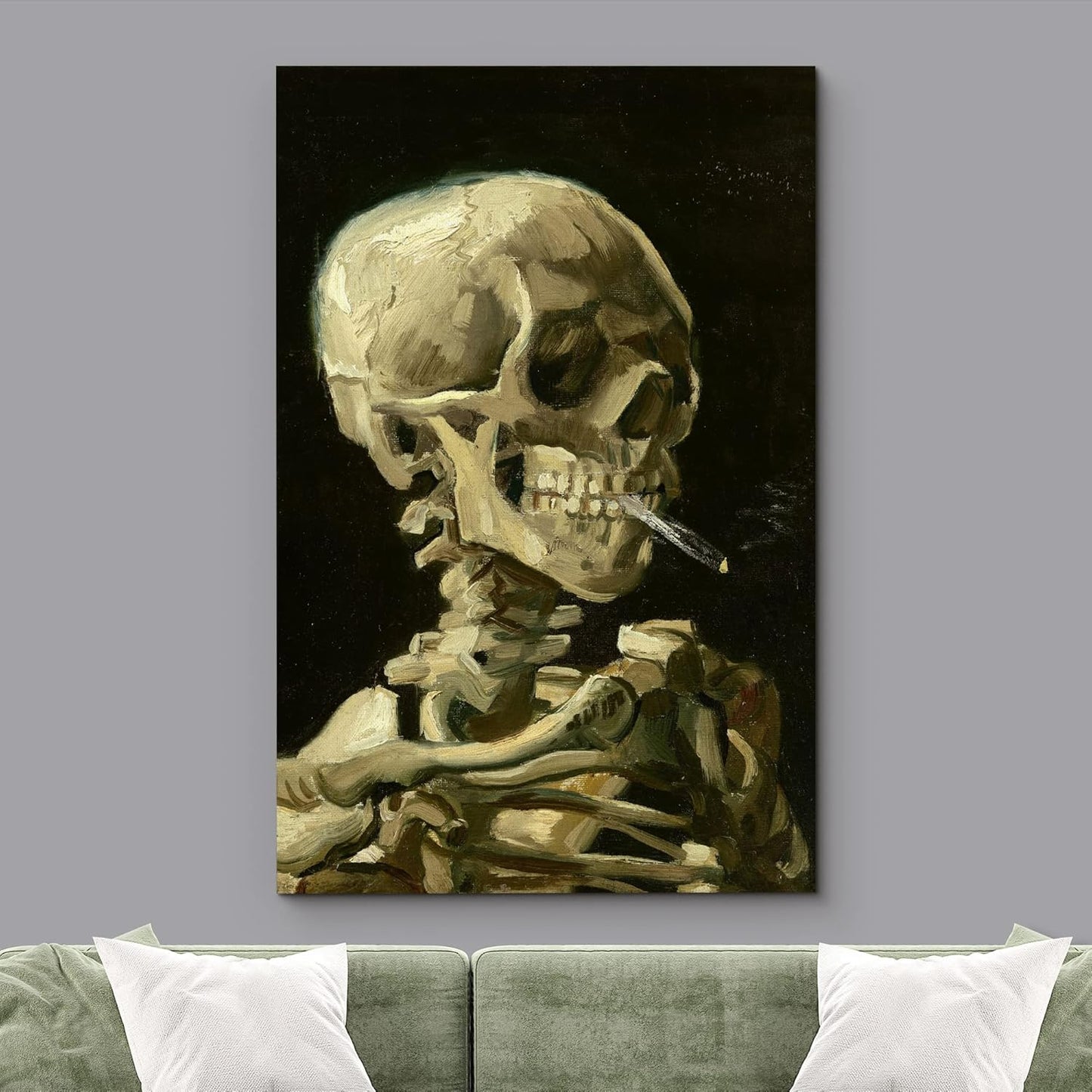 wall26 Canvas Print Wall Art Head of a Skeleton with Burning Cigarette by Vincent Van Gogh Nature Wilderness Illustrations Fine Art Relax/Calm Multicolor for Living Room, Bedroom, Office - 24"x36"