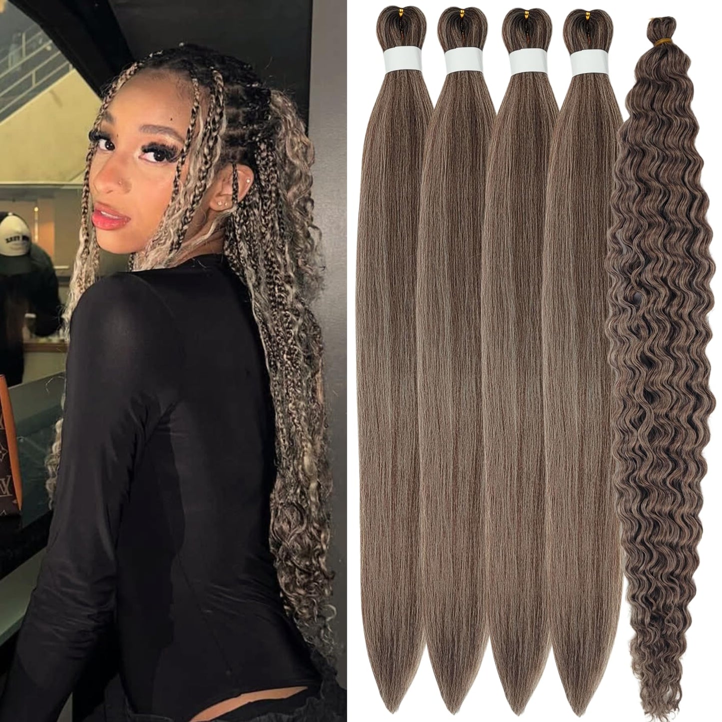 Dark Ash Brown Boho Braiding Hair Pre Stretched Knotless Braiding Hair for Boho Braids(30 inch, Packs of 5)