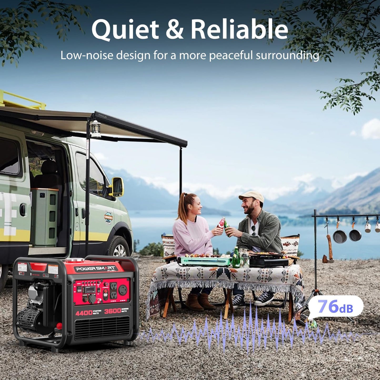 4400-Watt Portable Inverter Generator, Powersmart Gas Powered, Co-Sensor, Lightweight & Quiet For Home Use And Emergency Backup,
