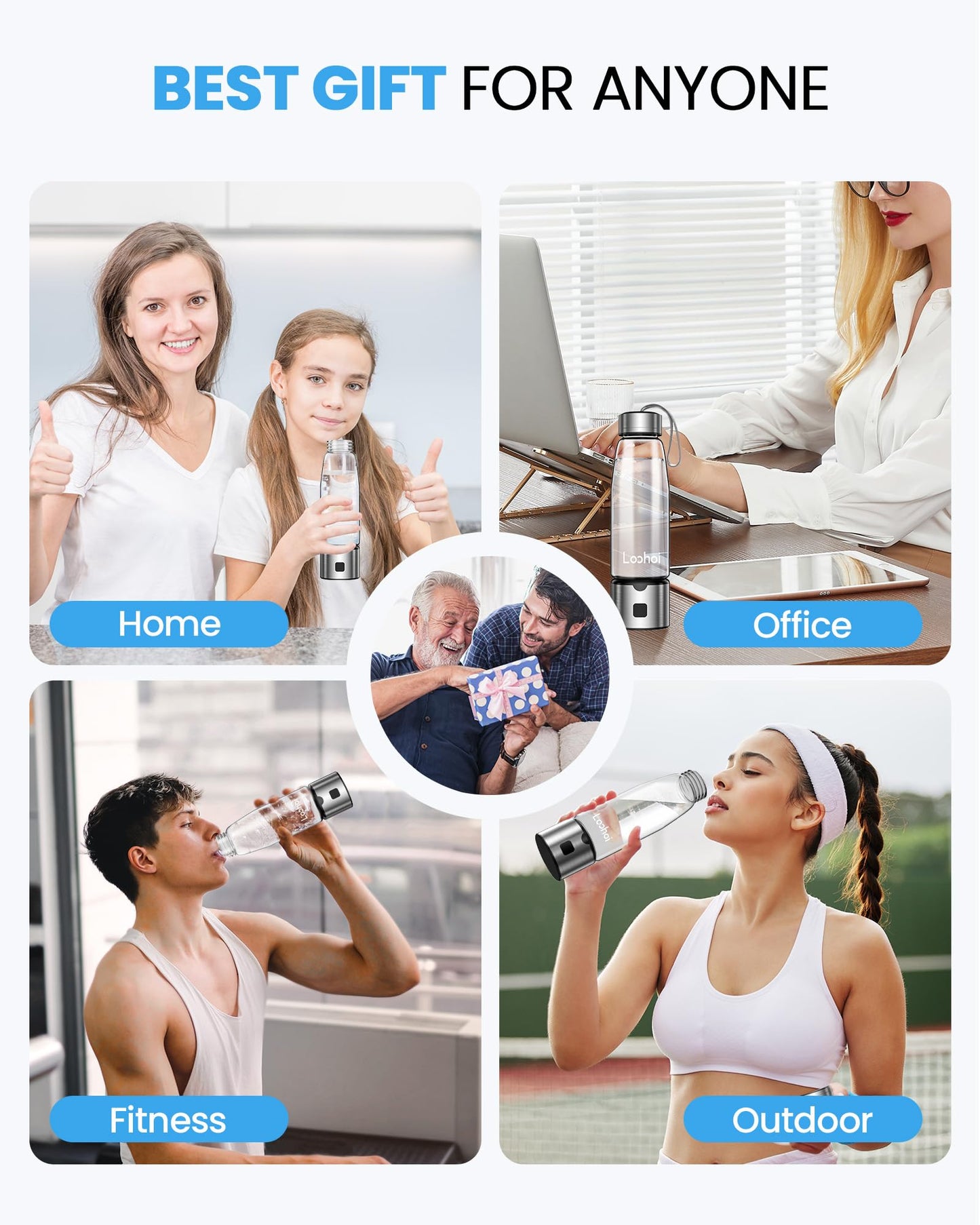 LOOHOI Hydrogen Water Bottle,Portable SPE/PEM Hydrogen Generator Cup 16oz,Rich Hydrogen Infused Water Maker for Health, Fitness,Gift for Home, Office & Travel