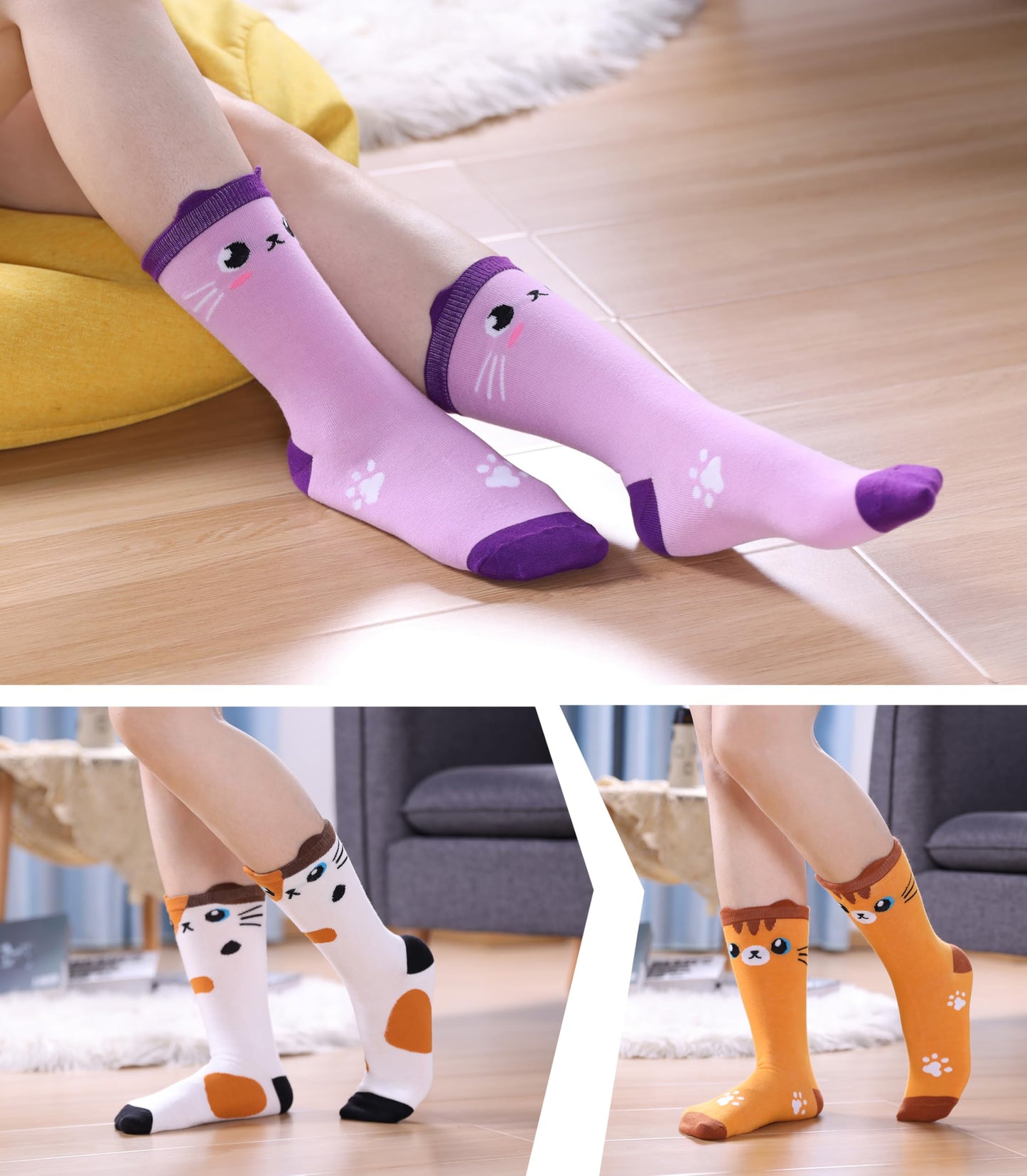 SDBING Womens Cat Socks Cute Gifts Animal Soft Breathable Thin Cotton Casual Crew Socks 5 Pairs (Cat, 6-10)