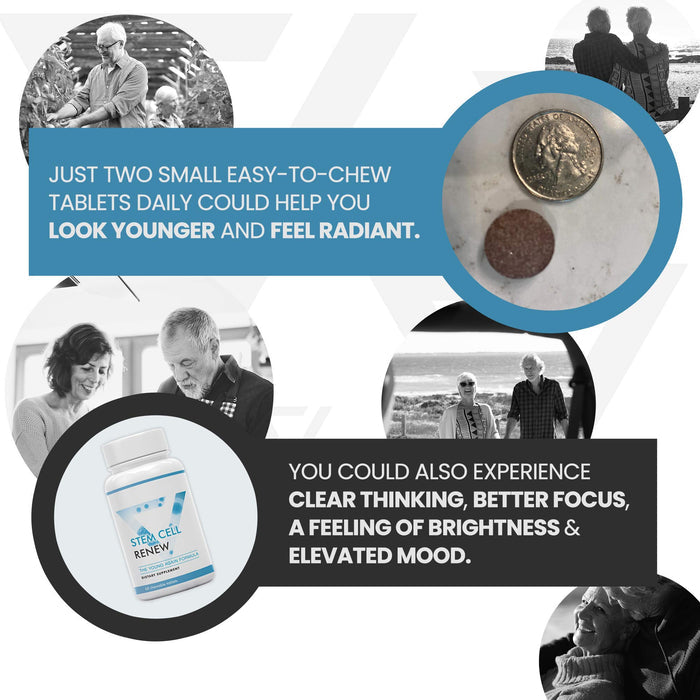 Stem Cell Renew | Boost Your Natural Supply of Stem Cells to Strengthen Mental Sharpness, Help Slow Signs of Aging and Restore Youthful Energy - Created by NASA Scientist | 1-Month Supply (60 count)
