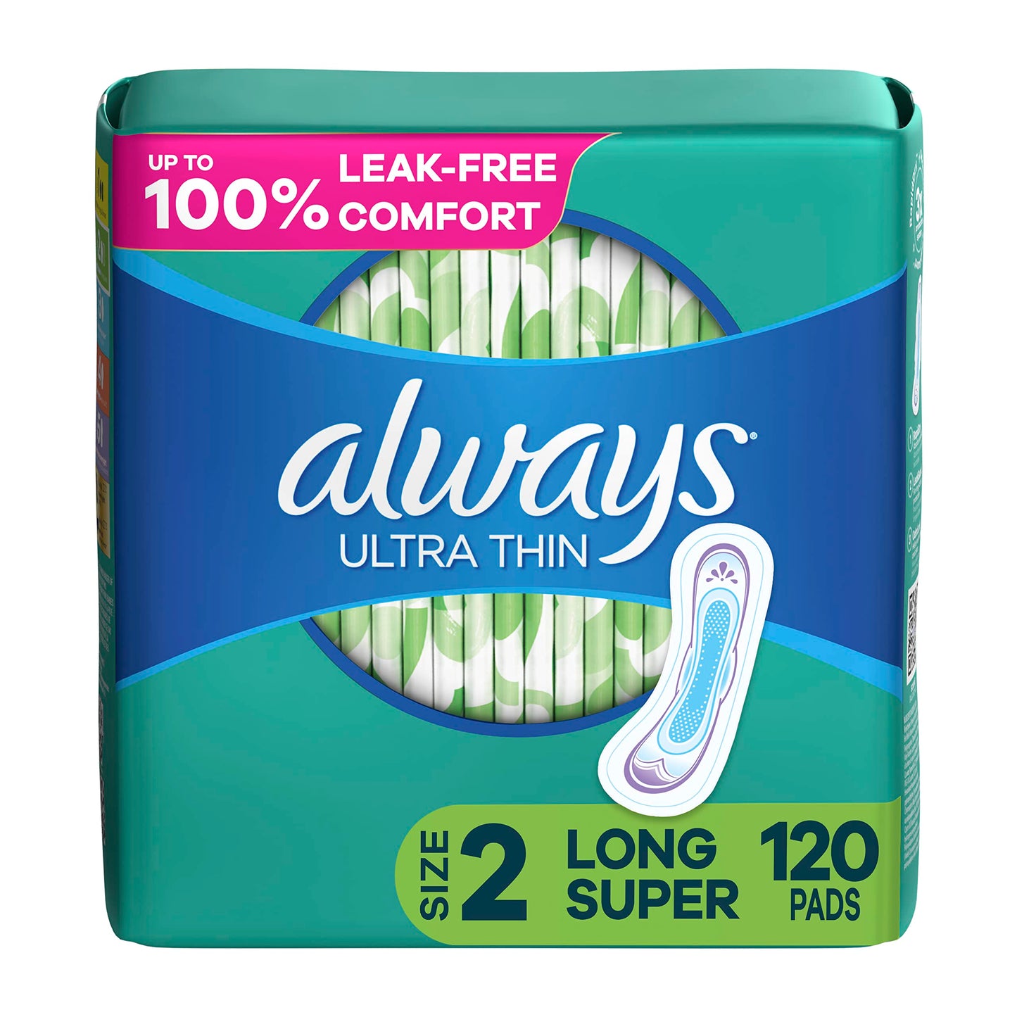 Always Ultra Thin Feminine Pads without Wings for Women, Size 2, Long Super Absorbency, Unscented, 40 Count x 3 Pack (120 Count total) (Packaging May Vary)