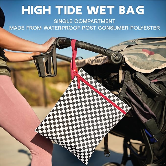 Bodysurf Wet Bags for Baby, Toddlers, Kids – 2 Pack Large Reusable Wetbag for Swimsuits, Diapers, Daycare, Gym, Laundry – Waterproof Diaper Bag Accessory & Baby Travel Essentials (Checkered, Black)