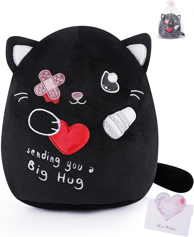 LeYoHa Get Well Soon Cat Plush - Black Cat Stuffed Animals Plushies Toys with Band-Aid Kids' Pillow Cushion Gifts for Pati...