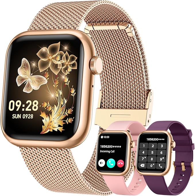Smartwatch Women Fitness Tracker Watch: Gold Smart Watches for Women Make Answer Bluetooth Call Android Phones iPhone Comp...