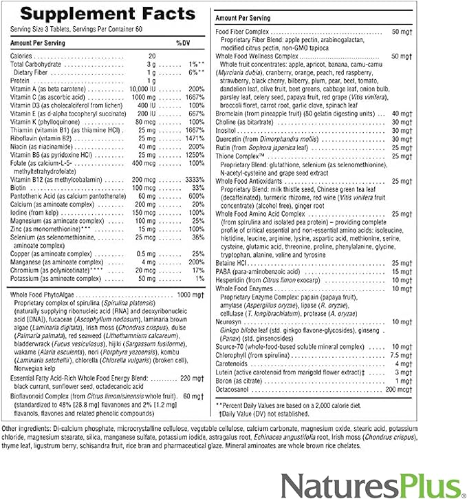 Natures Plus Ultra Source of Life No-Iron Multivitamin - 180 Tablets - Supports Immune Health, Energy & Overall Well-Being - with Lutein & Vitamin D3 - Vegetarian & Gluten Free - 60 Servings